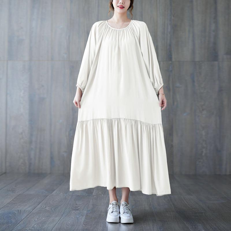 2024 Übergröße Patchwork Plissee Freizeitkleid für Damen - Locker, Schlankmachend, Lange Passform