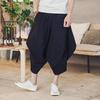 2018 Summer Men's Cotton Linen Casual Pants, Nine-Point Style, Plus Size, Low Drop Crotch