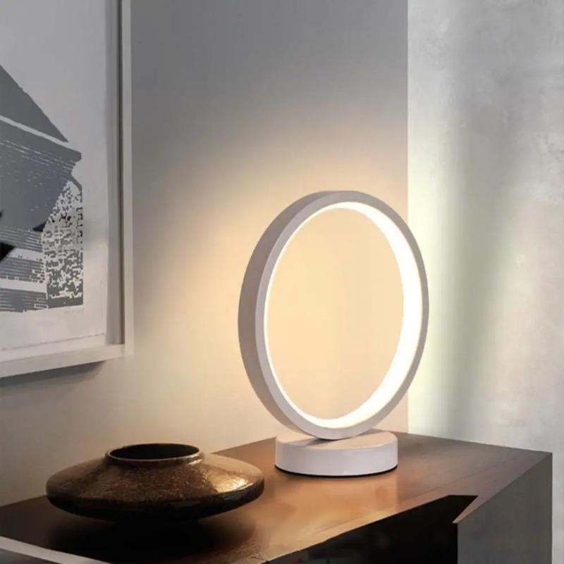 Round LED Table Lamp Modern Creative Night Light USB Plug in Reading Lamp for Bedroom Indoor Household Art Home Decoration