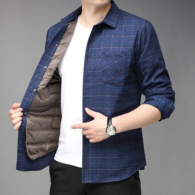 

Мужская рубашка-пуховик, которую можно снять, утолщенная клетчатая рубашка с флисом, зимняя новая теплая хлопковая рубашка среднего возраста, дюйм M/165