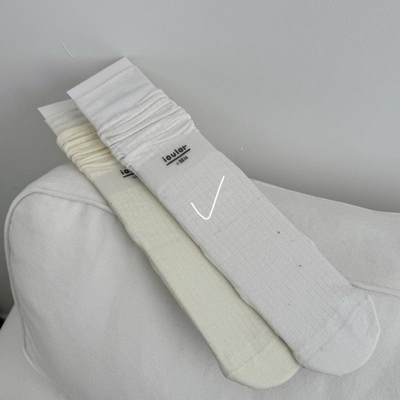 Spring and Summer Vertical Striped Boneless Calf Socks for Women, Cotton Sweat-absorbing Solid Color Long Stockings