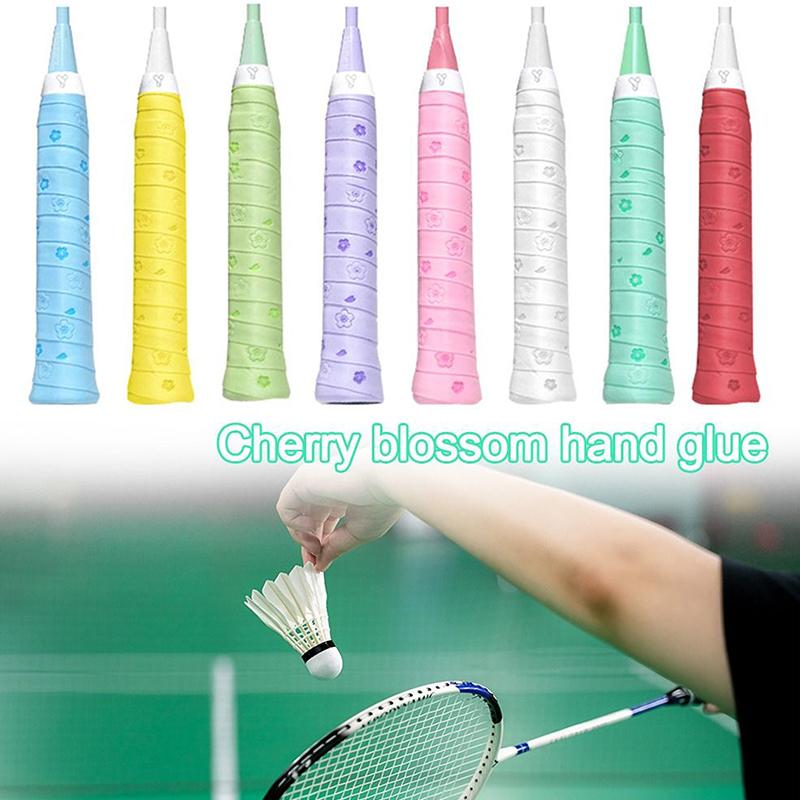 1Pc Pu Badminton Handle Wrap Tape Non-Slip Cherry Blossom Print Badminton Overgrip Sweat-Absorbent Badminton Racket Handle Grip