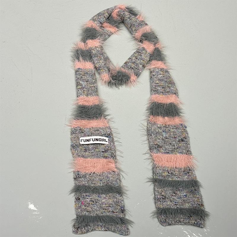 Autumn and winter new rainbow striped scarf women's niche design sense wool knitted contrasting scarf fashionable versatile scarf