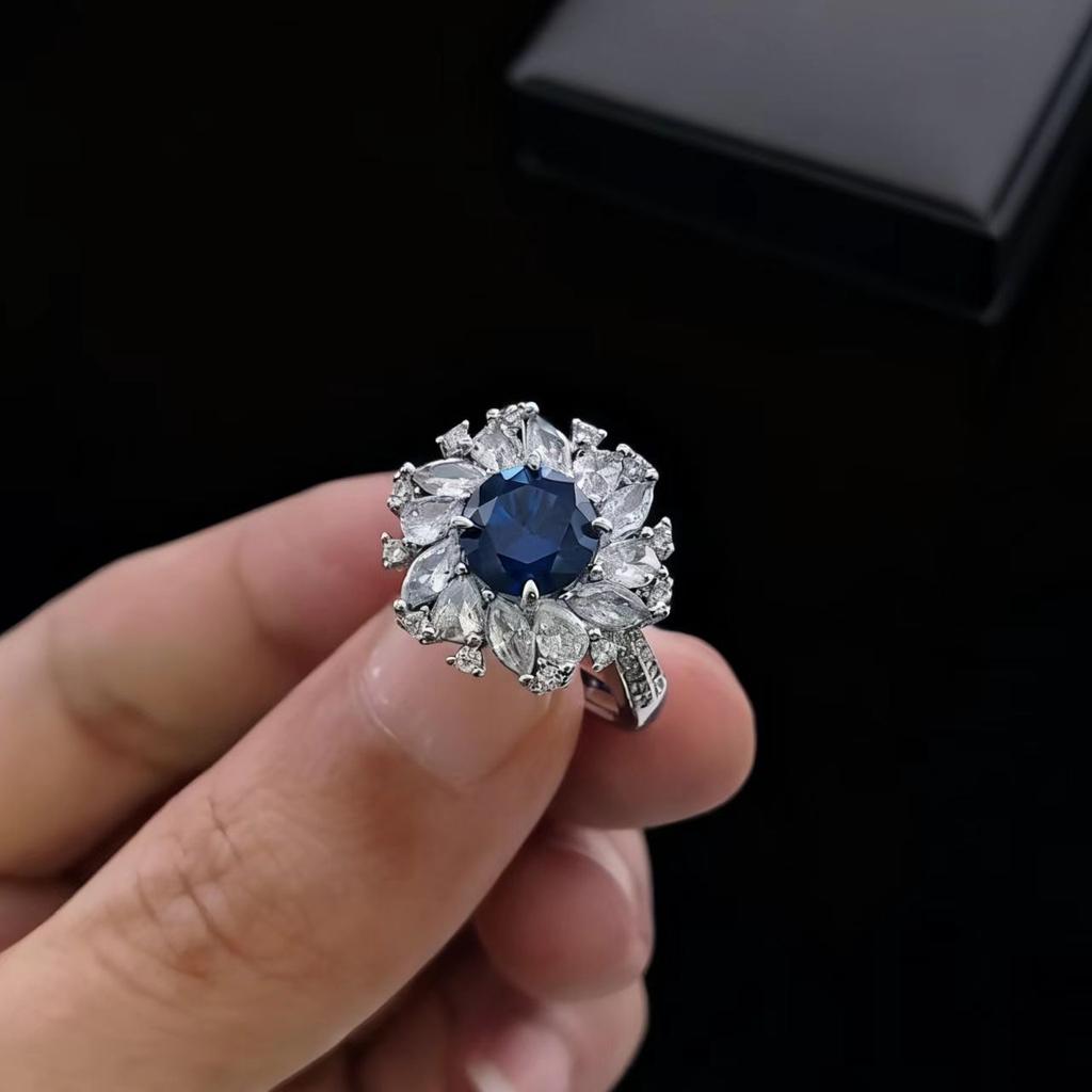 Jewelry Luxury Heavy Industry Imitation Emerald Ruby Sunflower Ring High Texture Treasure Ring Female