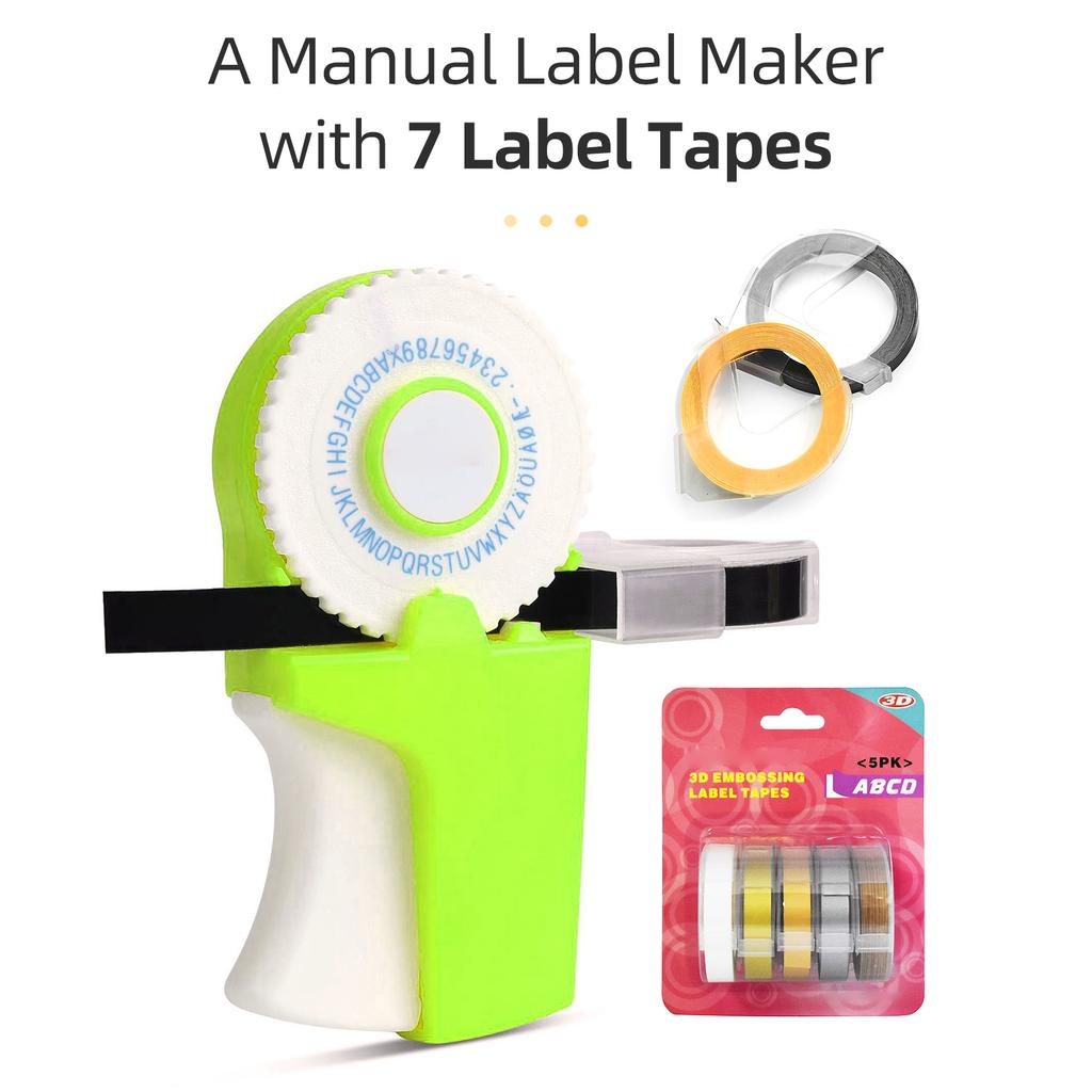 Manual 3D Embossing Label Maker DIY Mini Typewriter Machine with 7 Label Tape Rolls   9mm*300cm Handheld Labeler for