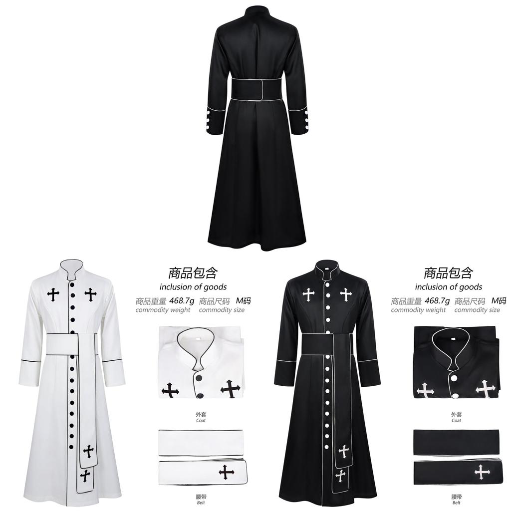 Medieval Mission Clergy Costume For Stage Performance With High Collar For Adults