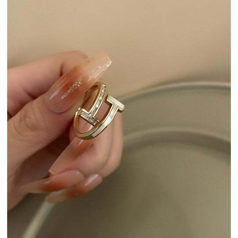 14k real gold electroplated zircon Fritillary letter H open ring niche high-end index finger ring commuter versatile jewelry