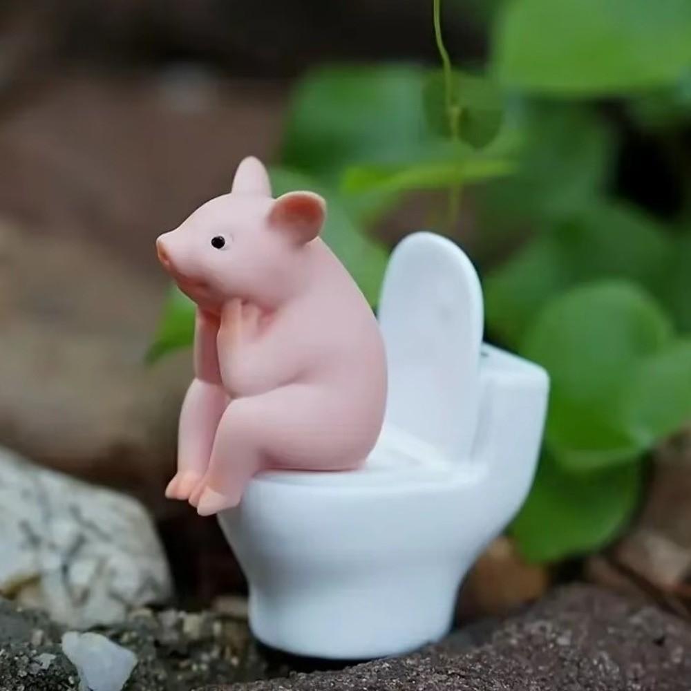 Mini Pig Desktop Ornaments PVC Toilet Pig Decoration Creative Pig Figurine  Gag Gift