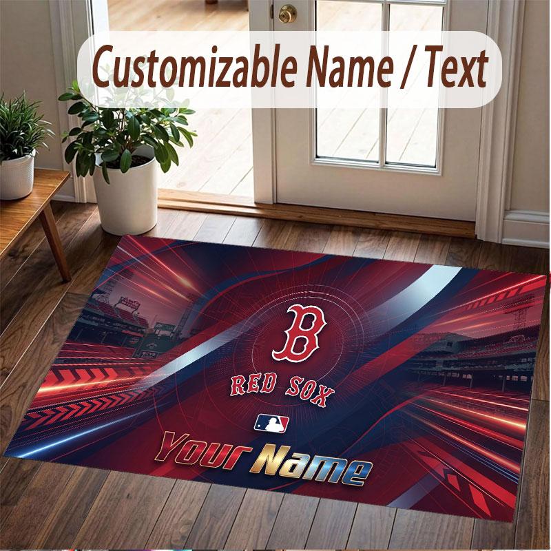Custom Rug Boston Red Sox Pattern Print Name Text Soft Non‑Slip Floor Carpet for Home Indoor Decoration