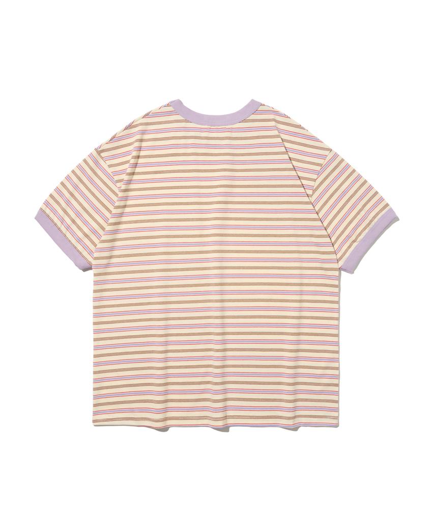 TAILOR STUDIO Authentic Soft Logo Stripe T-Shirt (Ivory/Purple)