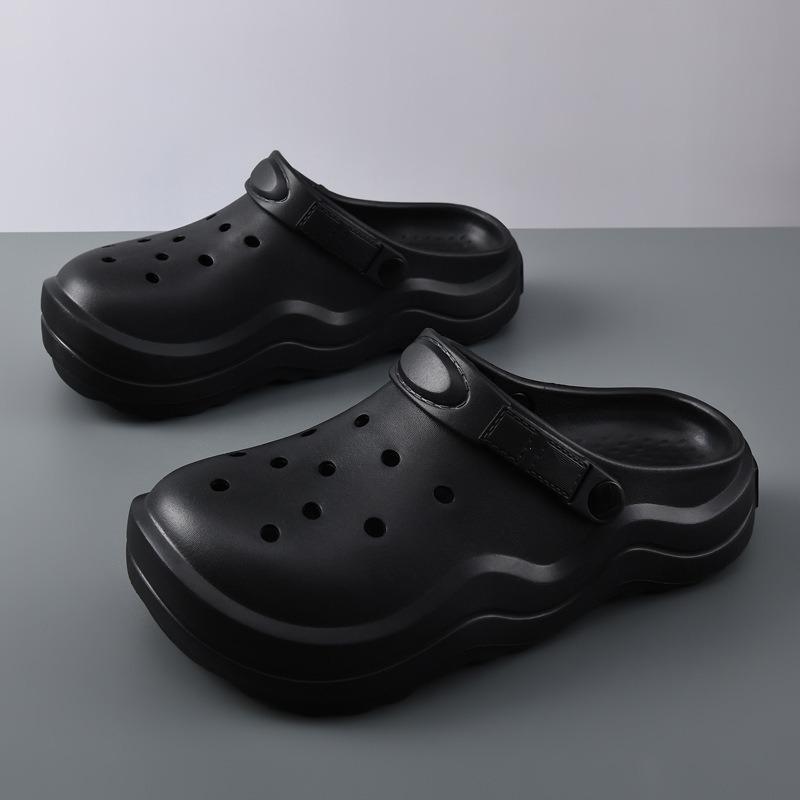 Hole shoes men's summer new bag head half slippers thick sole height increase couple wear non-slip beach shoes