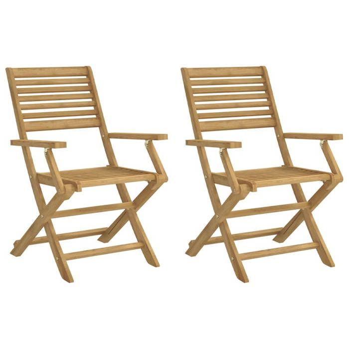 VidaXL Lot de 2 Chaises Pliables de Jardin, Sièges avec Dossier, Meubles de Patio Terrasse Extérieur, Moderne, Bois Massif 365737