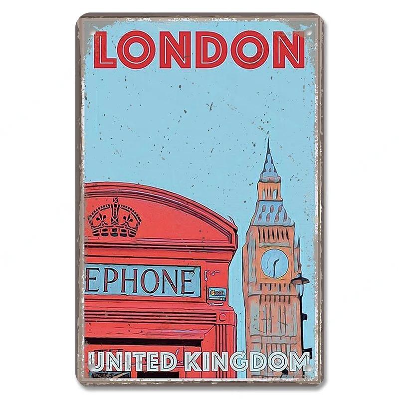Famous City Landscape Posters Vintage Metal Signs Budapest Malta Sydney Tin Plate Retro Home Wall Art Decor Room Decoration
