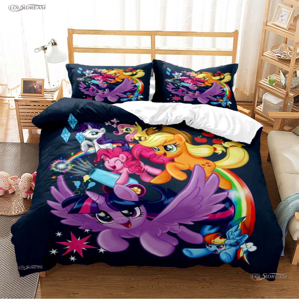 My Little Pony Cartone Animato Copripiumino per Tutte le Stagioni Piumone Set Biancheria da Letto Coperta Trapuntata Morbida e Federe Singolo/Matrimoniale/Queen/King