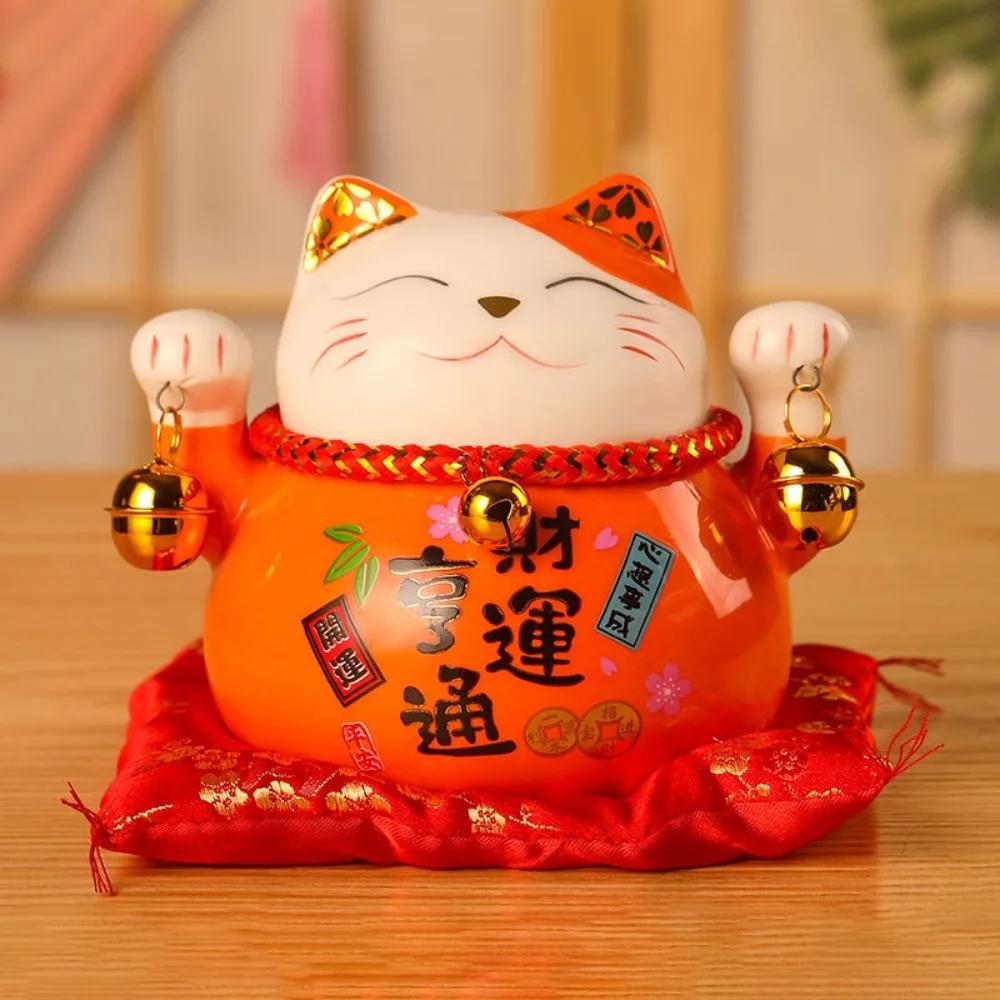 Crafts Ceramic Cat Money Bank Bell Lovely Desktop Decoration Modern Chinese Style Kitten Statue Office