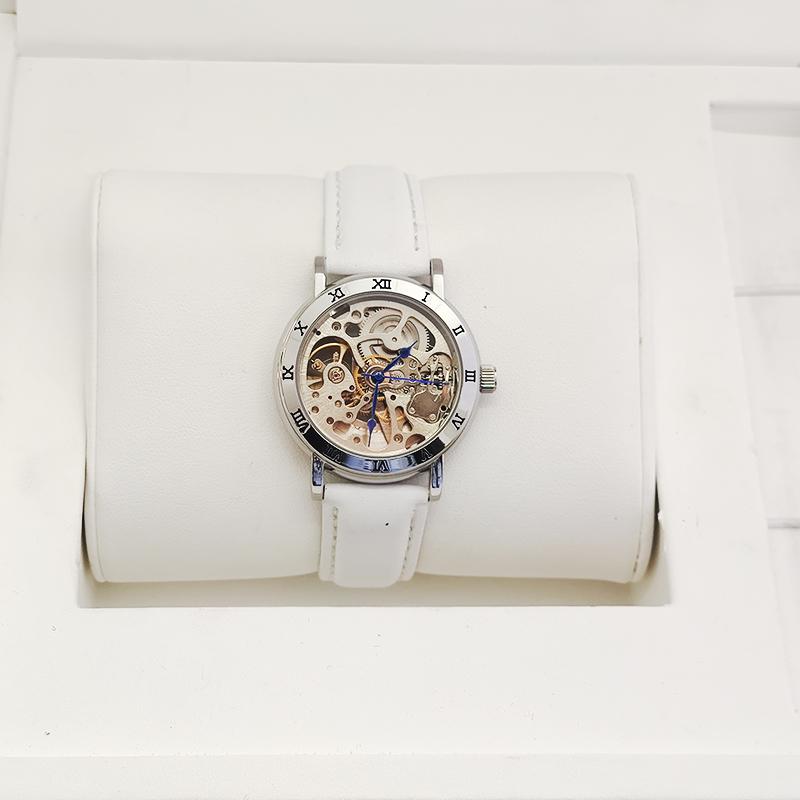 New Fashion Gold Women's Mechanical Watch Roman Bezel Skeleton Hollow Automatic Self-Wind Ladies Dress Leather Wristwatches