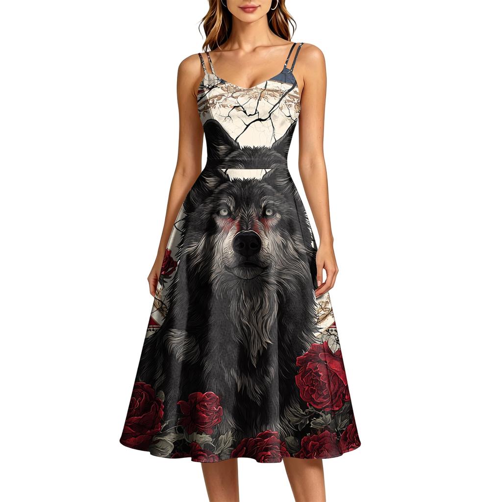 Women's Fashion Casual Sleeveless Round Neck Halloween Print Dress for Party and Daily Wear