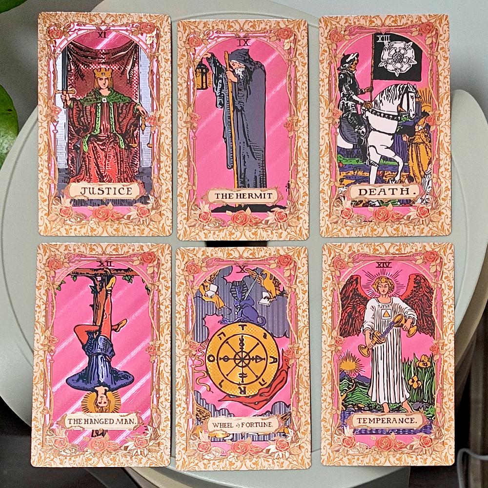 Pink & Rose Gold Foil Tarot Cards 78-Card Deck 12x7cm with Box Waterproof Durable PET Plastic Tarot