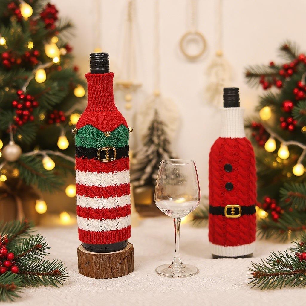 The New Christmas Knitted Wine Bottle Set Creative Wine Bottle Clothes Set Christmas Table Kitchen Dress-up Props Arrangement