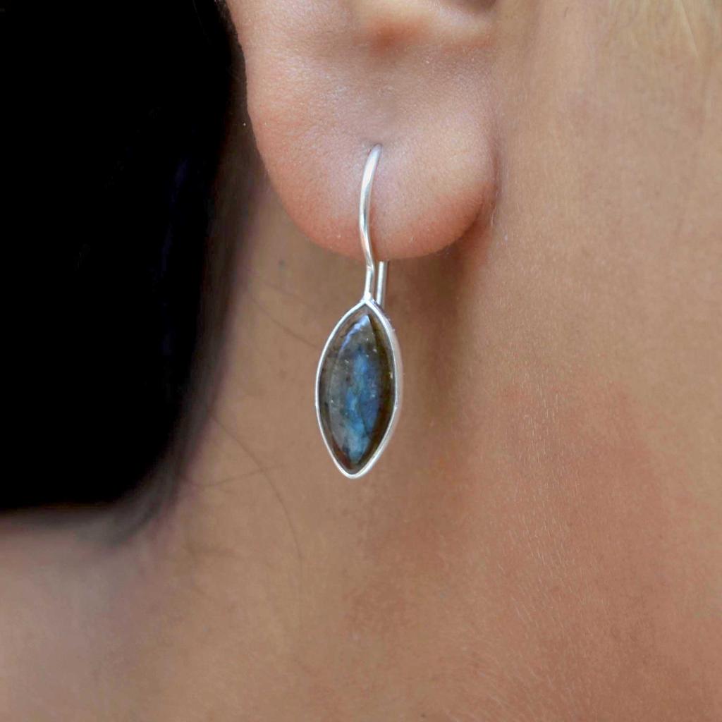 Labradorite 925 Sterling Silver Drop Earrings, Gemstone Handmade Dangle Earrings