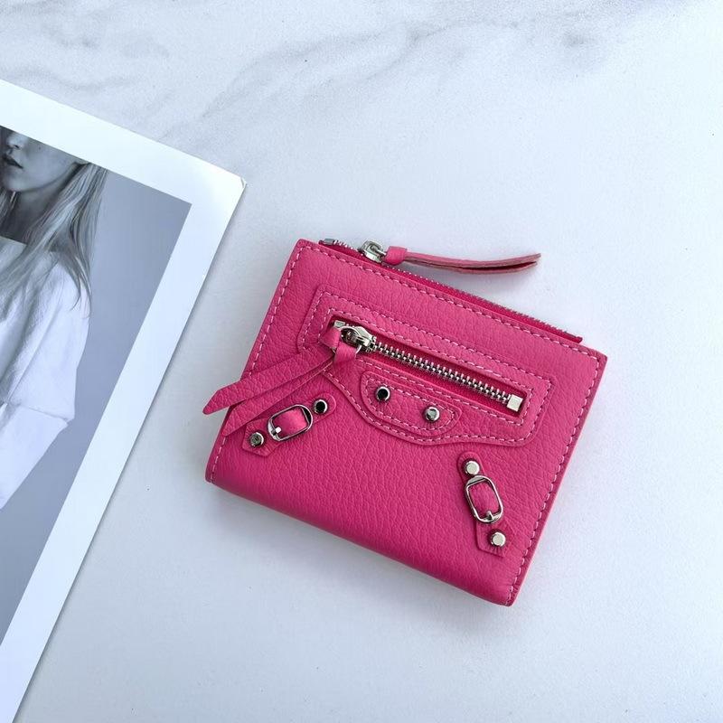 2026 New Genuine Leather Wallet Top Layer Cowhide Short Wallet Rivet Wallet Leather Clip Genuine Leather Women s Wallet 11x9x2CM розы красного