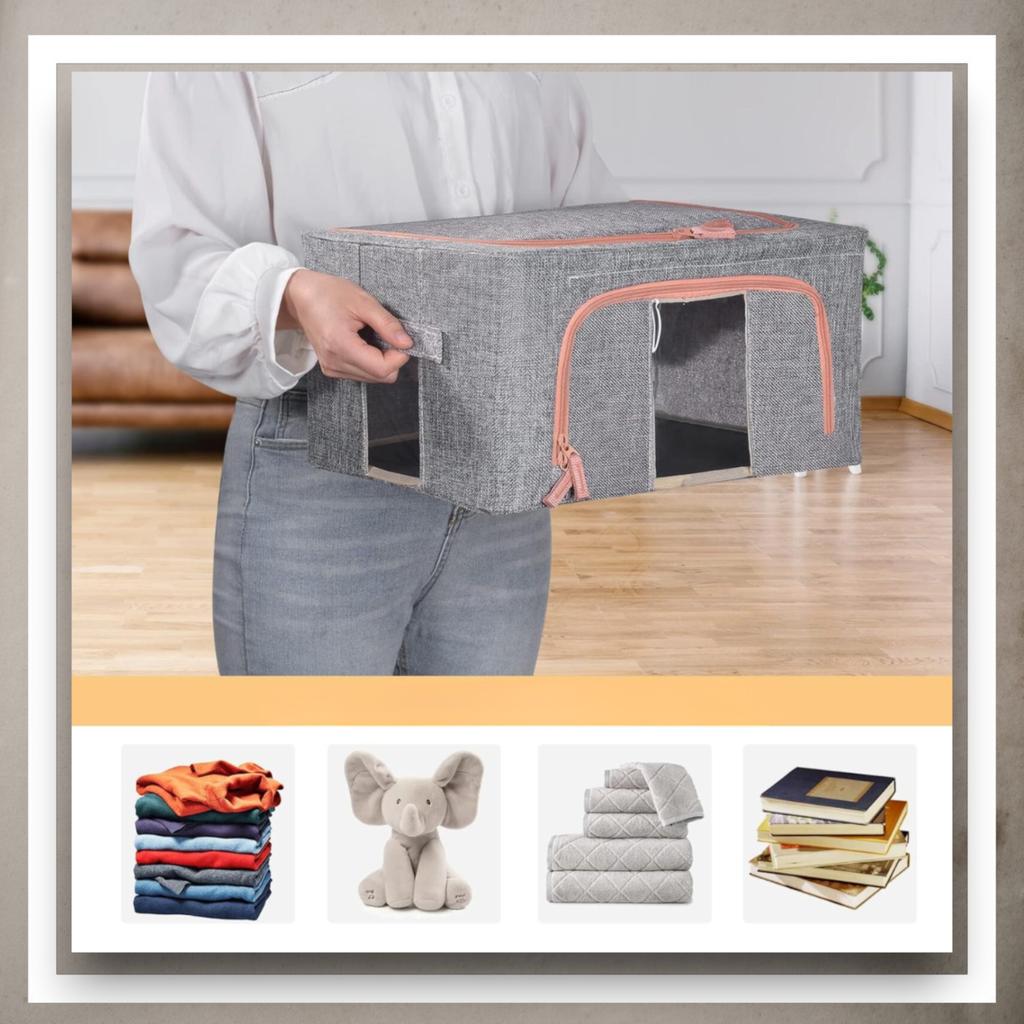 Organizer pudełko do przechowywania ze stelażem 24l wzór 8 odcienie szarość lniany 40x30x20cm