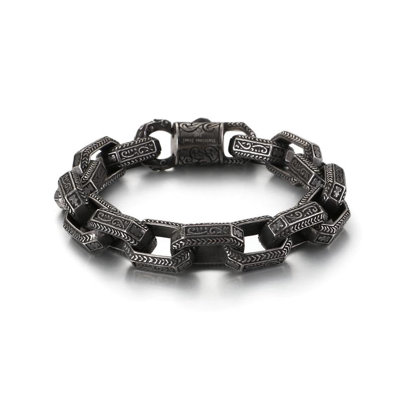 

Punk Matte Link Chain Bracelet Men Stainless Steel 22.5cm Long Chunky Ancient Symbol Charm Pulsera Male Jewellry 2020 21.5cm