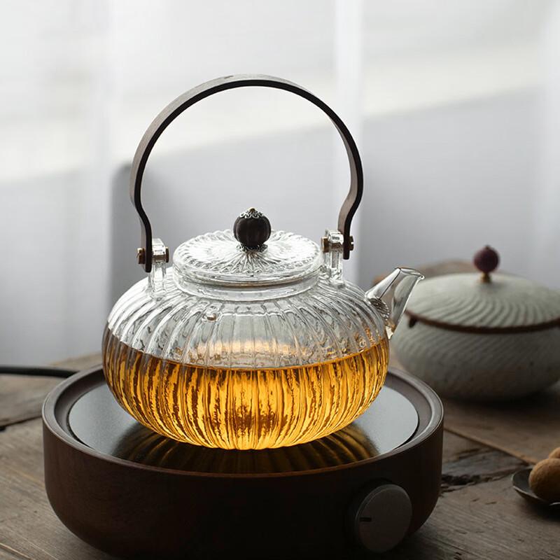 Pumpkin Glass Teapot with Wooden Handle