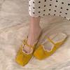 Lace Lace-up Bow Bag Head Slippers Women's Outer Wear 2025 Spring and Summer Square Head Flat Soft-soled Single Shoes Mary Jane Half-tow