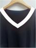 Elegant V-neck Black and White Color Block Women's T-shirt 2025