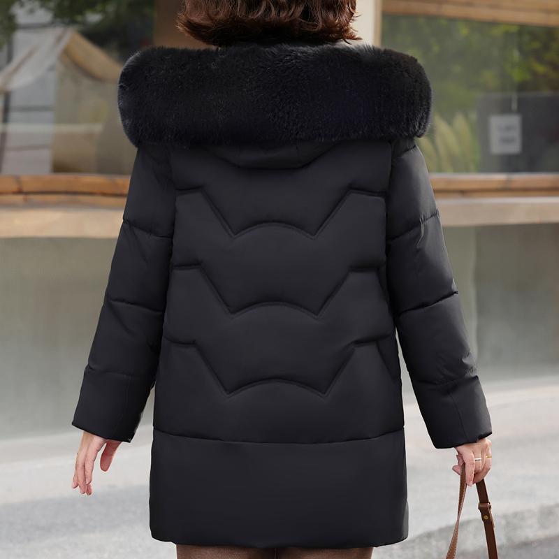 Plus Size Middle Age Women Winter Coats Hooded Faux Fur Collar Elegant Thick Warm Parkas Female Jackets