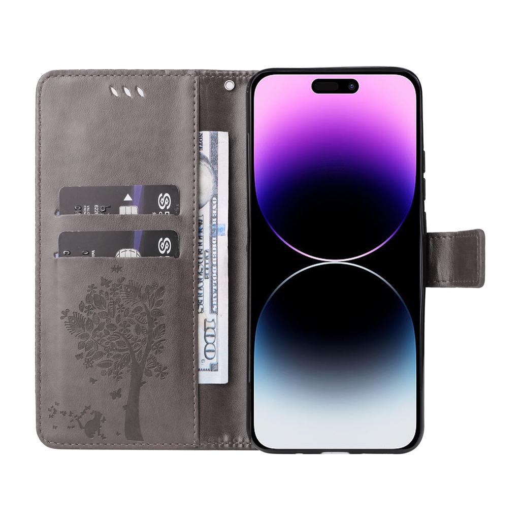 For iPhone 15 Pro Max Phone Case with Stand Cat Tree Pattern Leather Wallet Mobile Cover