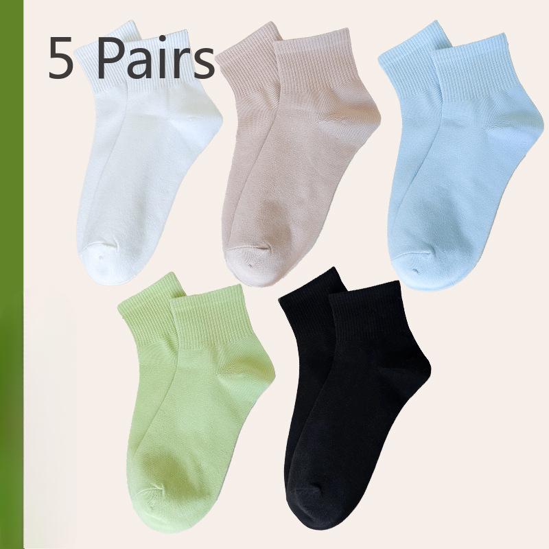 

5 Pairs of Female Summer Thin Pure Cotton Sports Sweat Absorber Deodorant Boneless Tube Socks 5 Pairs