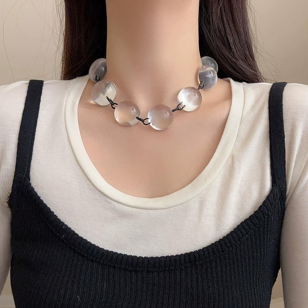 Transparent Plant Resin Semi-Spherical Necklace For Women Exaggerated Fashion Necklace Fashionable Individual Jewelry Accessory