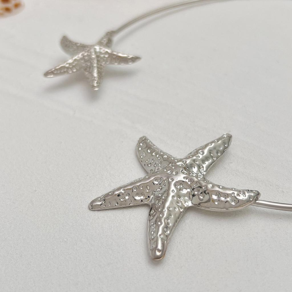 Ocean Inspired Metal Flower/Starfish Open Collar Necklace Adjustable Neckchain Handmade Clavicle Chain Accessories