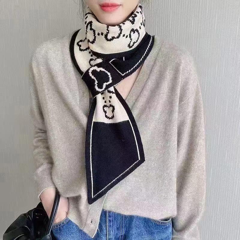 Women's Houndstooth Knitted Scarf, 2023 Winter All-Match Korean Style, Double-Sided Neck Warmer