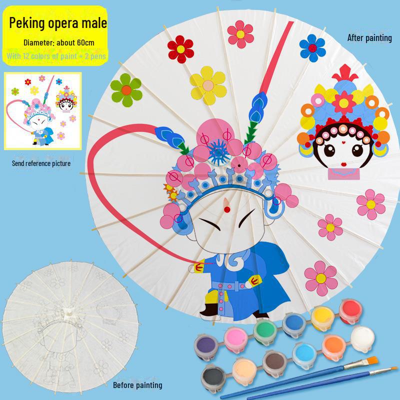 DIY Handbemaltes Weißes Ölpapier Schirm-Set für Kinder - Bastelprojekt im antiken Stil für den Kindergarten