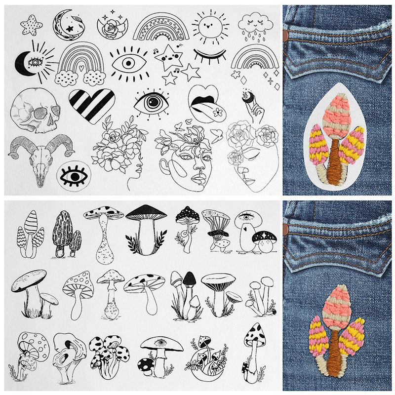 DIY Water Soluble Embroidery PatternWash Away with Pre-Printed Pattern Designs Stencils Transfers for Hand Sewing Lover Beginner