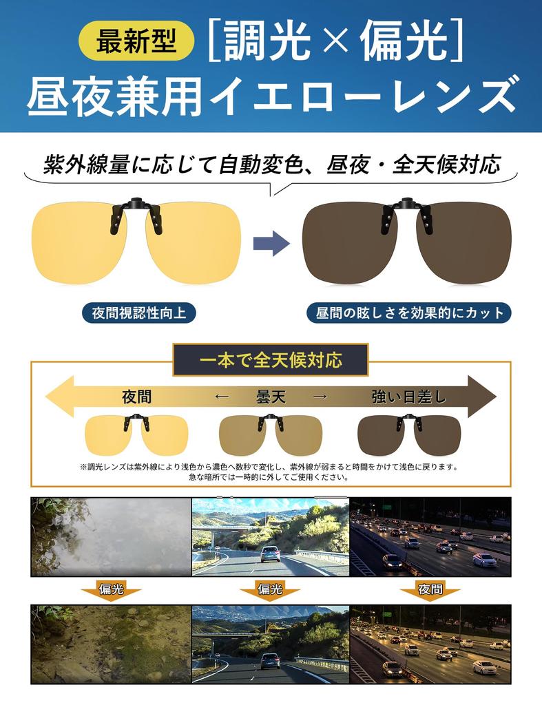 [TINHAO] Clip-on sunglasses, polarized lenses, photochromic lenses, UV400, flip-up, for