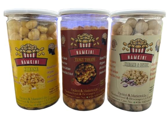namkini classic 3 flavours roasted makhana cheese, tangy tomato, cream & onion (Cheddar Cheese)
