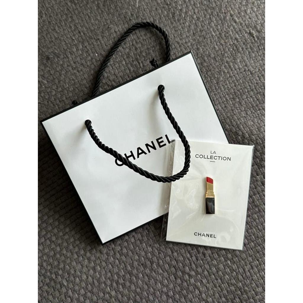 Used Not for Sale CHANEL Lipstick Design Pin Badge with Bag and Sample