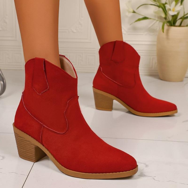 Cross-border Large-size New European Beautiful Women's Boots Retro Pointed Low Tube Matte Suede Viscose Shoes Martin Boots