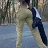 Women Cargo Pants Multi Pockets High Waist Solid Color Soft Butt-lifted Breathable Button
