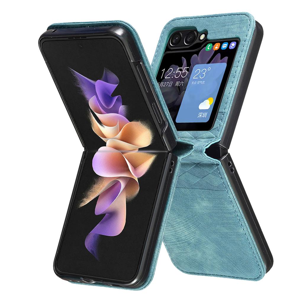 For Samsung Galaxy Z Flip7 FE 5G/Z Flip6 5G/Z Flip5 5G Case Grid Pattern Imprint Leather Shockproof Phone Cover
