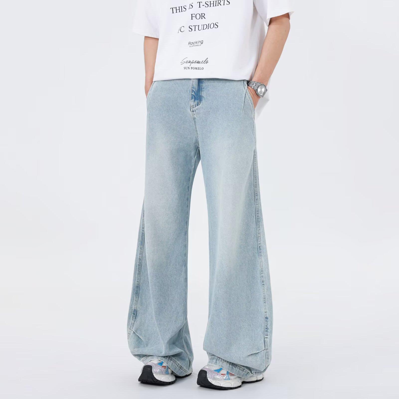 JYL Мужские джинсы Лето Новые Универсальные Прямые Гонконгский Стиль Трендовые Свободные Укороченные Джинсовые L янтарь