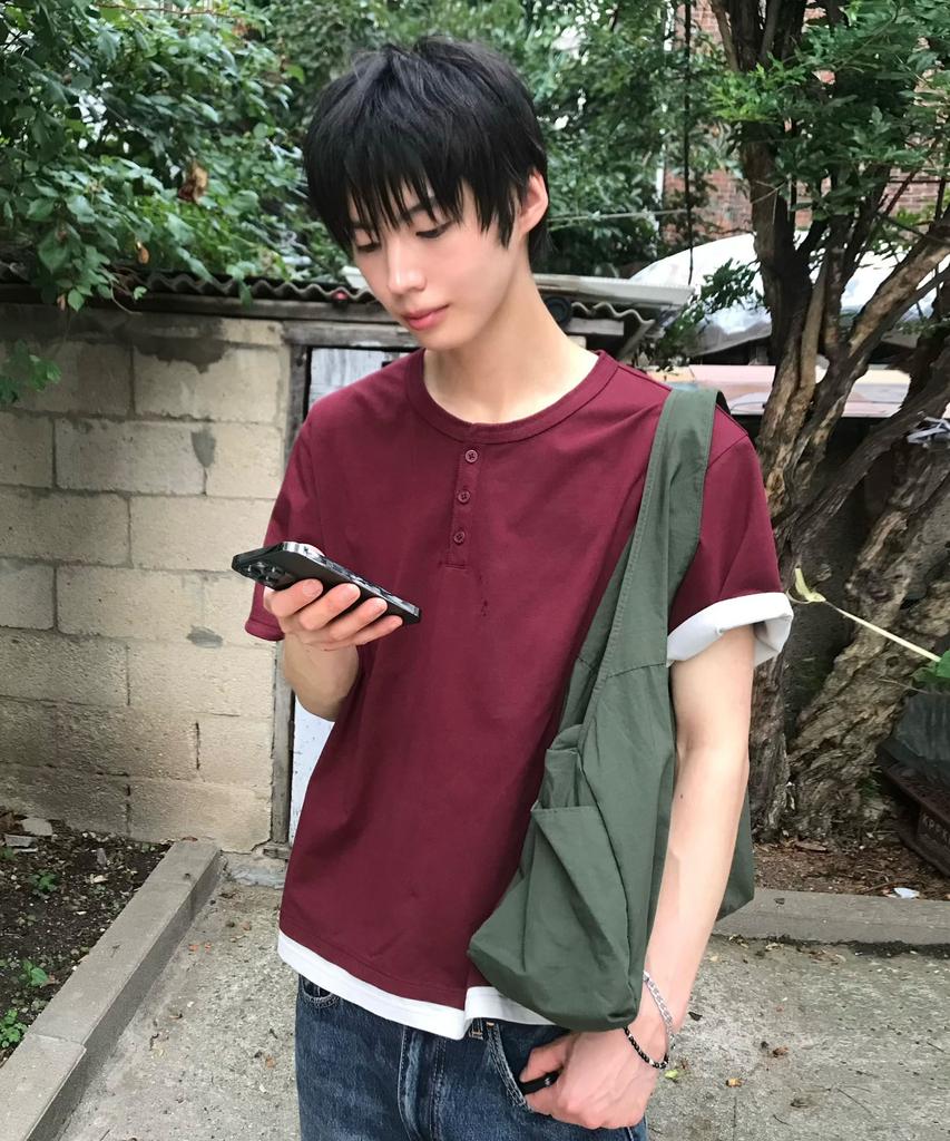 CGP Henley Neck Layered Short Sleeve T-Shirt - Burgundy