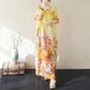 DIMANAF 2025 Summer Women Plus Size Dress Basic Casual Dress Loose Vintage Floral Printing Long Beach Dress