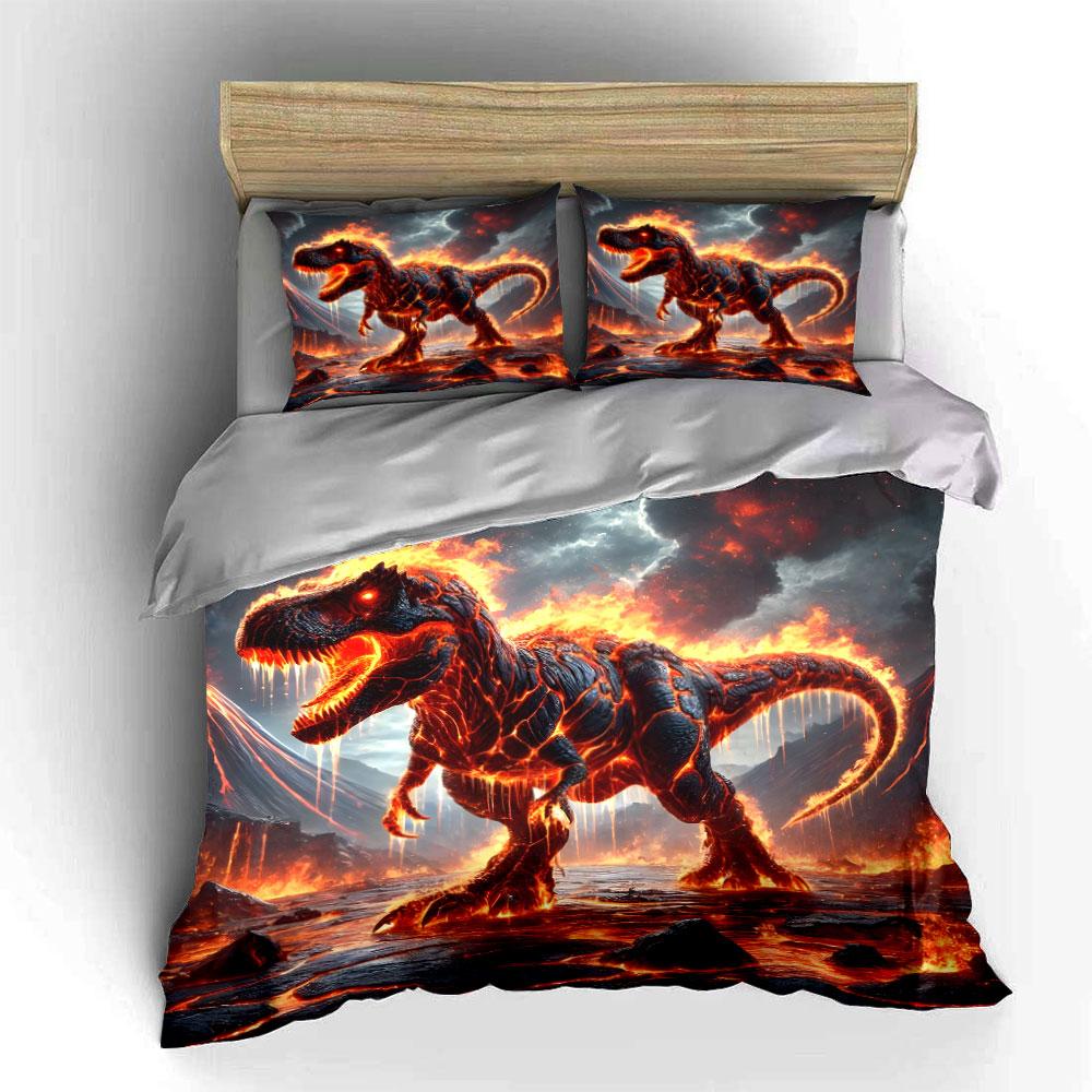 Fiery dinosaur amidst lava. Bedding sets Duvet cover sets Duvet covers Pillowcases(1 * Duvet Cover 2 * Pillowcases without duvet insert)