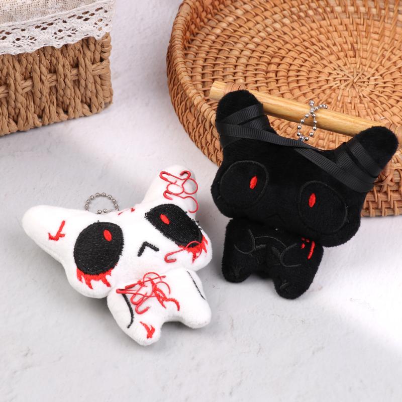 1Pair Black White Injured Broken Ghost Plush Keychain Halloween Cartoon Stuffed Doll Keyring Bag Pendant Couple Decoration