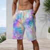 Men Plus Size Colorful Glitter Printed Beach Shorts Drawstring Waist Straight Leg With Side Pockets